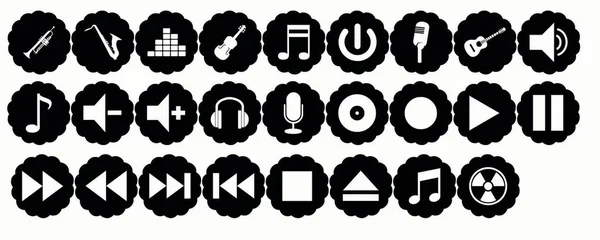 Müzik Düğmeleri Siyah Beyaz Vektörü — Stok Vektör