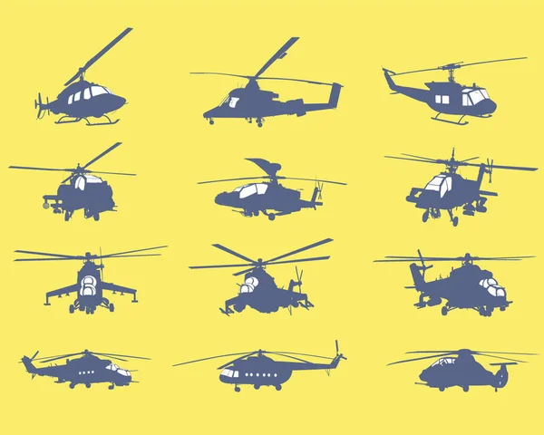 Set Helicopter Military Vector — Stok Vektör