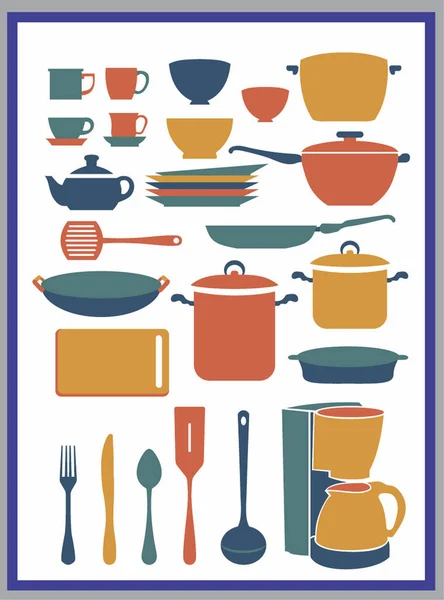 Set Icons Kitchen Colour Vector — Διανυσματικό Αρχείο