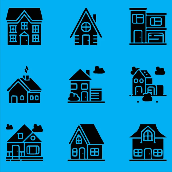 House Icon Set Black Vector - Stok Vektor