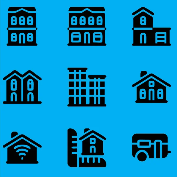 House Icon Set Black Vector - Stok Vektor