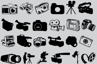 Set of camera shooting black vector