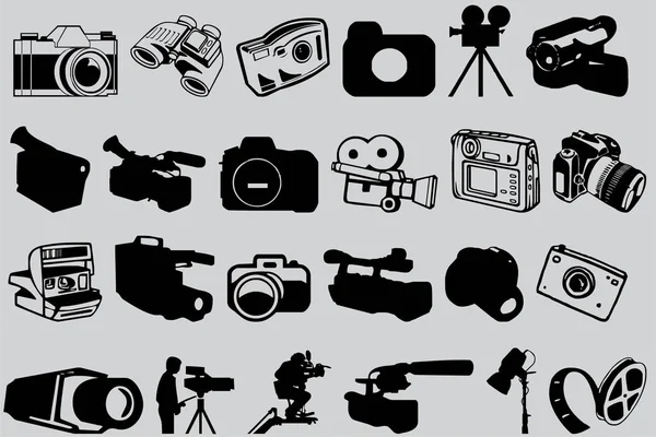 Set Camera Shooting Black Vector — Stock Vector