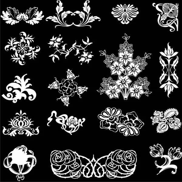 Vector Floral Blanco Negro — Vector de stock