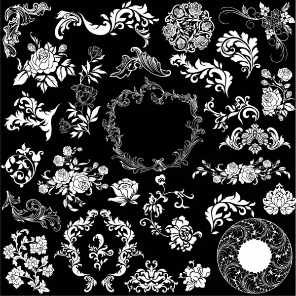 Vector Floral Blanco Negro — Archivo Imágenes Vectoriales