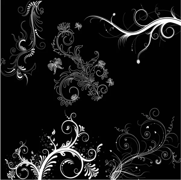 Vecteur Floral Noir Blanc — Image vectorielle