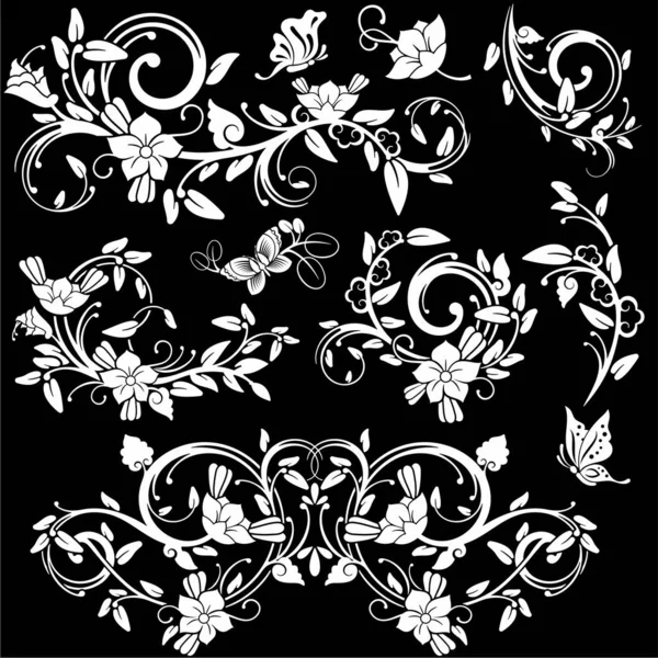Vector Floral Blanco Negro — Archivo Imágenes Vectoriales