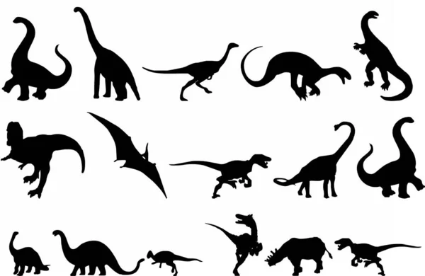 Zestaw Wektora Sylwetki Dinozaura — Wektor stockowy