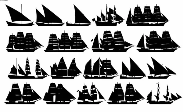 帆船ブラックベクトルのセット — ストックベクタ