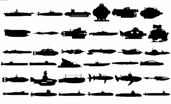 Set Vettoriale Nero Sottomarino — Vettoriale Stock