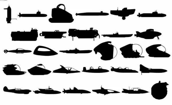 Set Vettoriale Nero Sottomarino — Vettoriale Stock