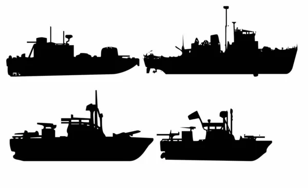 Set Warship Black Vector — Stock Vector