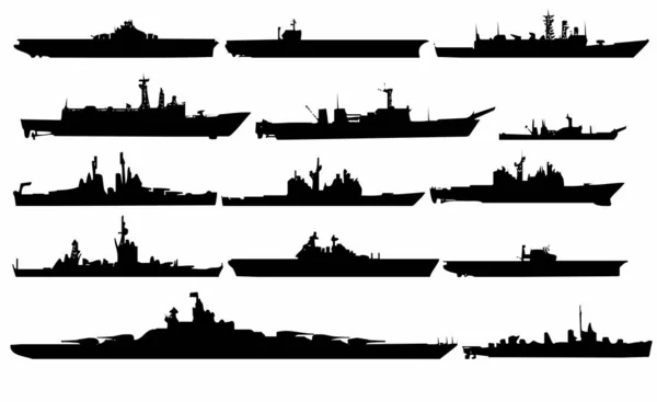 Zestaw Czarnego Wektora Okrętu Wojennego — Wektor stockowy