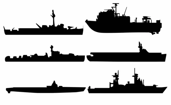 Set Warship Black Vector — Stock Vector