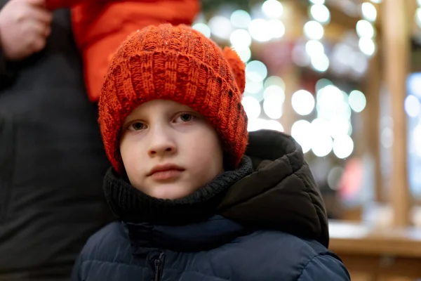 Cute Caucasian Boy Red Hat Christmas Marked High Quality Photo — 图库照片