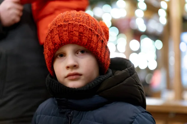 Cute Caucasian Boy Red Hat Christmas Marked High Quality Photo – stockfoto