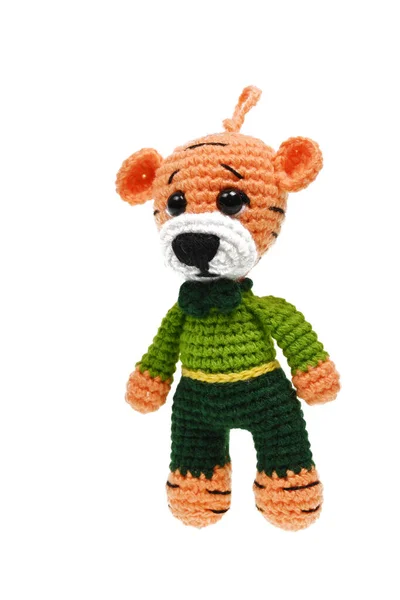 Tığ işi el yapımı amigurumi bebekleri, yumuşak hayvan oyuncakları. İzole et.