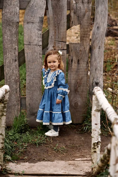 Portrait Cute Children Beautiful Dress Farm — Stock Photo, Image