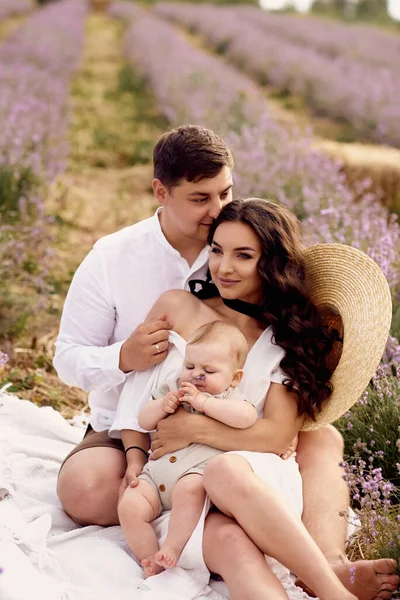 ครอบคร สวยงามในสนามลาเวนเดอร เวลาท — ภาพถ่ายสต็อก
