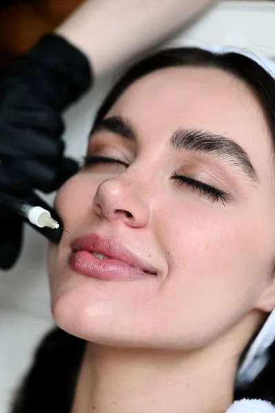 Beauty Injection Woman Making Correction Her Nose Lips Salo — 스톡 사진