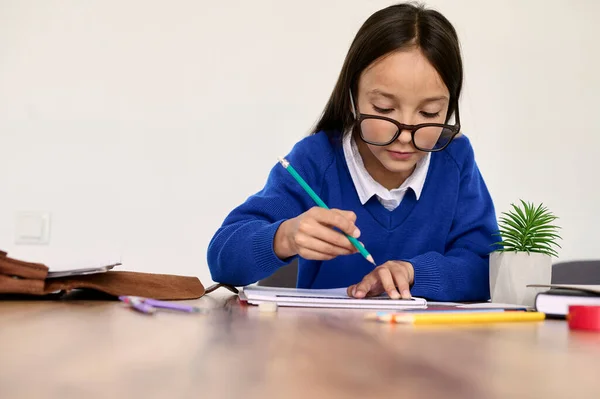 Portrait Little Schoolgirl Classroom — Stockfoto