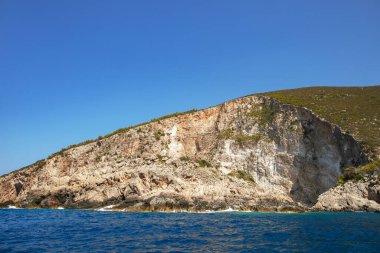 Zakynthos, Yunanistan. Zakynthos adasının mavi mağaraları.