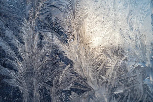 Vidro Janela Congelado Com Belo Padrão Inverno — Fotografia de Stock