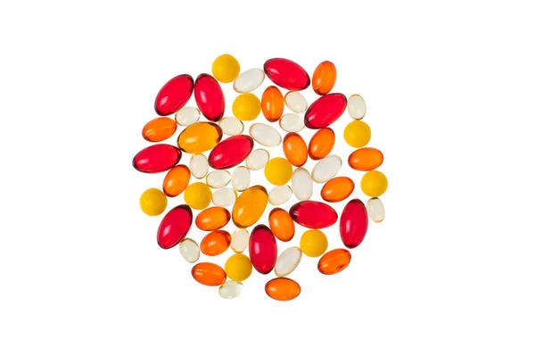 Beyaza Izole Edilmiş Vitamin Veya Ilaç Içeren Çok Renkli Şeffaf — Stok fotoğraf