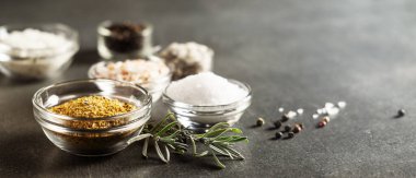 Culinary condiments and various salt