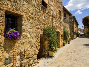 Monteriggioni, Toskana, İtalya 'nın pitoresk köyünün manzarası