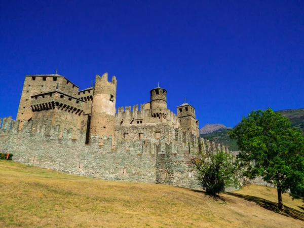 stock image View of the Fenis Castle (Italian: Castello di Fenis) in the Aosta Valley, north Italy