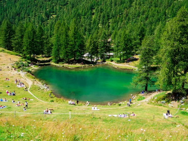 Uitzicht Het Blauwe Meer Italiaans Lago Blu Het Aosta Dal — Stockfoto