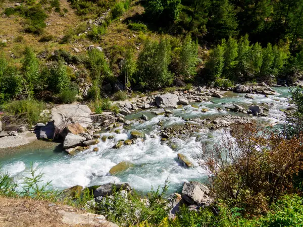 Kuzey İtalya, Aosta Vadisi 'ndeki Büyük Eyvia Torrent' in yaz manzarası