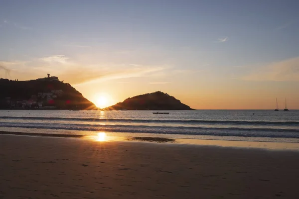 Plaża Concha Zatoka Zachodzie Słońca Mieście Donostia San Sebastian Euskadi — Zdjęcie stockowe