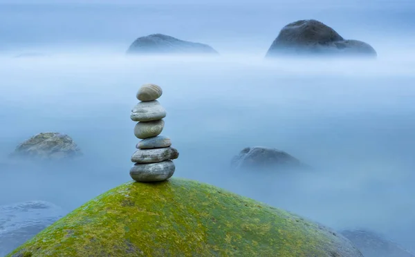 Zen Stones Balance Next Waves Sea — Stock Fotó