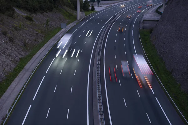 Lights Cars Trucks Speeding Highway — 스톡 사진