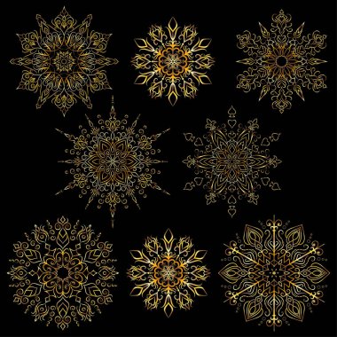 Altın vektör kar taneleri Yeni Yıl 'da