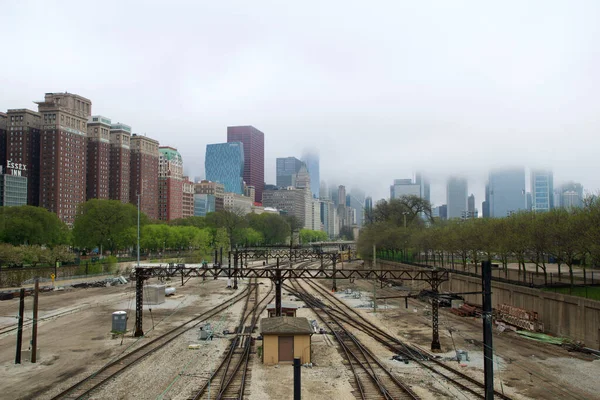 Chicago Illinois Egyesült Államok Lehet 2018 Pályák Kapcsolókkal Vonatokkal Belvárosban — Stock Fotó