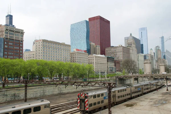 Chicago Illinois Egyesült Államok Lehet 2018 Pályák Kapcsolókkal Vonatokkal Belvárosban — Stock Fotó