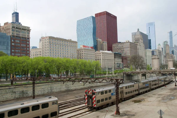 Chicago Illinois Egyesült Államok Lehet 2018 Pályák Kapcsolókkal Vonatokkal Belvárosban — Stock Fotó