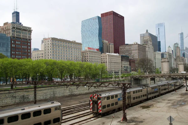 Chicago Illinois Estados Unidos Mayo 2018 Pistas Con Interruptores Trenes —  Fotos de Stock