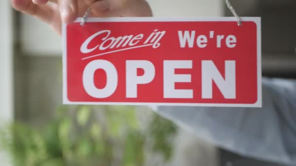 Відкритий Закритий Анонс Дверях Входу Магазину Інформаційна Панель Розкладом Магазинів — стокове відео