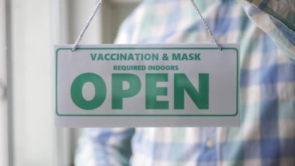 Oznámení Týkající Pravidel Omezení Přístupu Pandemickém Období Skladech Vakcína Maska — Stock video