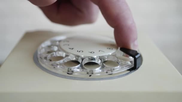 Man Using Telephone Rotating Disk Dialing Phone Number Old Landline — Stock Video