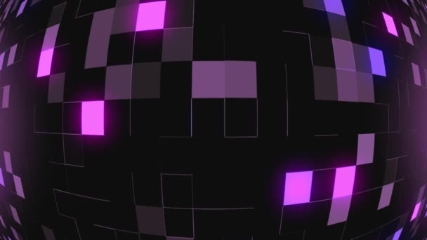 Вращающийся земной шар на фоне светящихся кубиков. Бесшовный цикл анимации. — стоковое видео