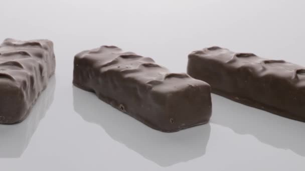 Tracking Shot Delicious Chocolate Bars White Background — 图库视频影像