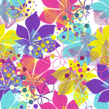 Beyaz arka planda çok renkli kestane yapraklarının kusursuz deseni. vektör illüstrasyonu.