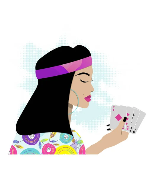 Fortune Teller Guessing Cards Flat Vector Illustration — Stock Vector