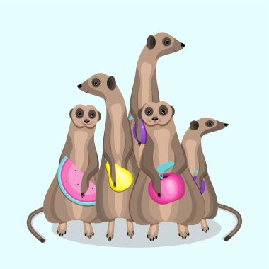 Meyveli bir grup mirket. Düz vektör illüstrasyonu.