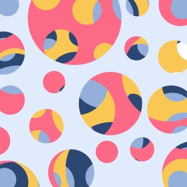 Soyut polka nokta deseni. Farklı boyutlarda rastgele puantiyeler dağılmış. Tekstil ve kağıt baskısı. Vektör illüstrasyonu.